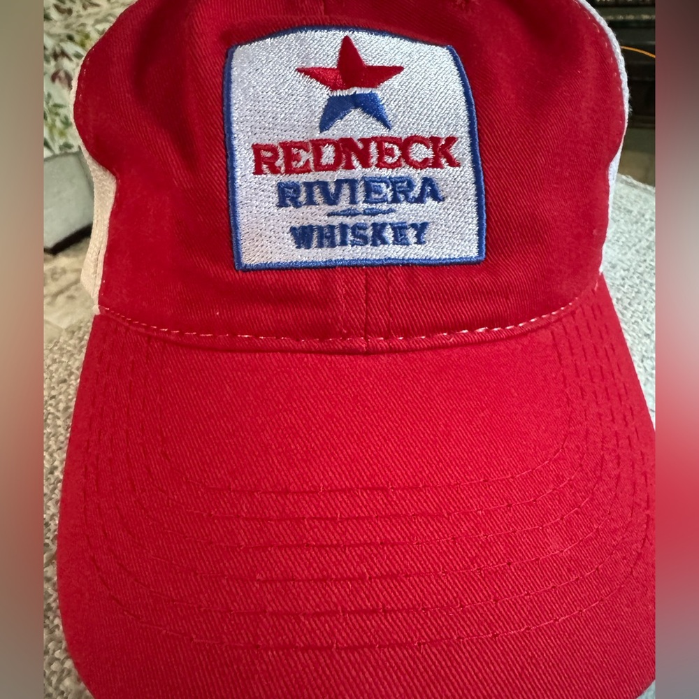5 Red Trucker Hats with White Mesh - Redneck Riviera Whisky Patch